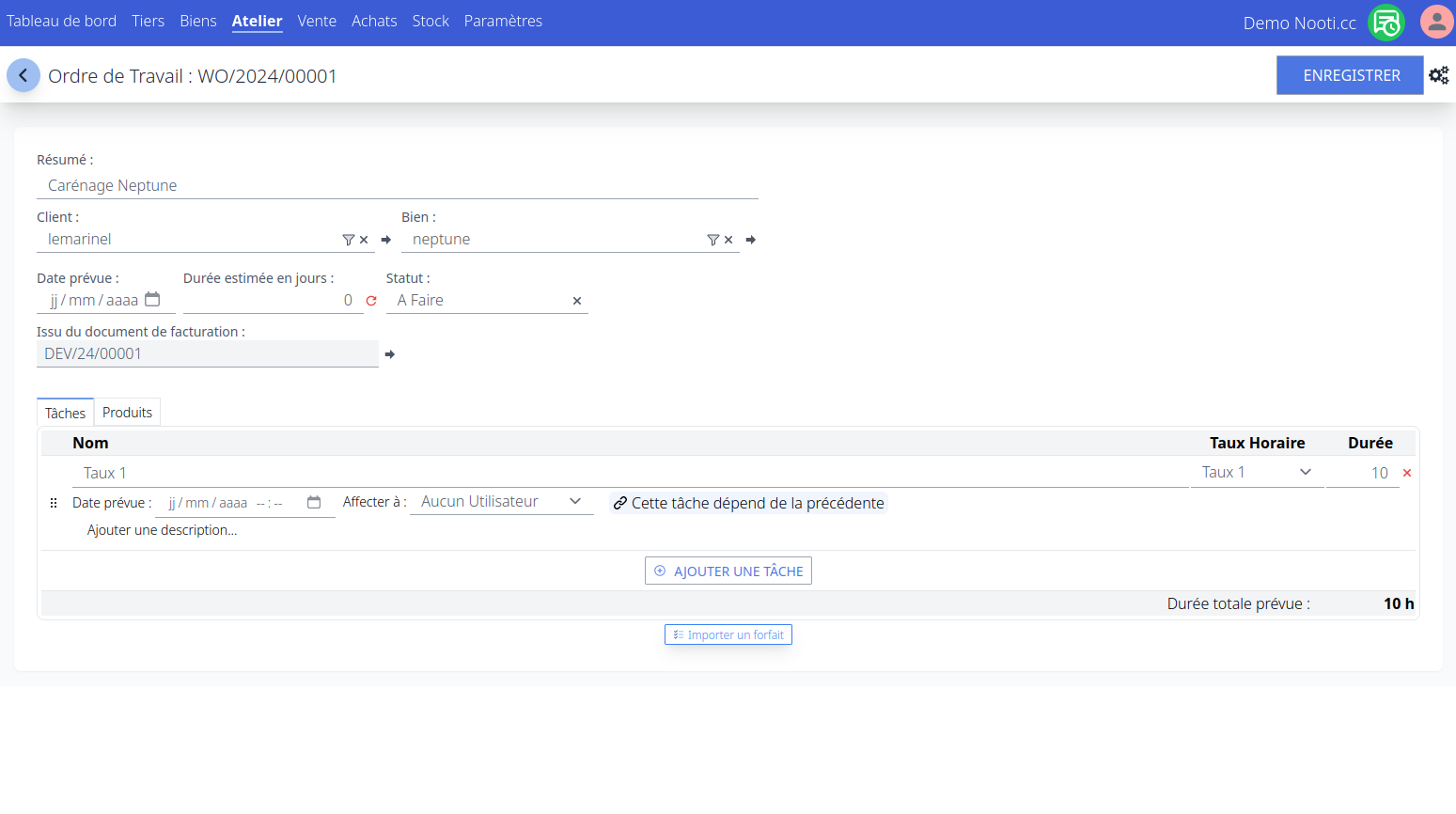 Édition ordre de travail