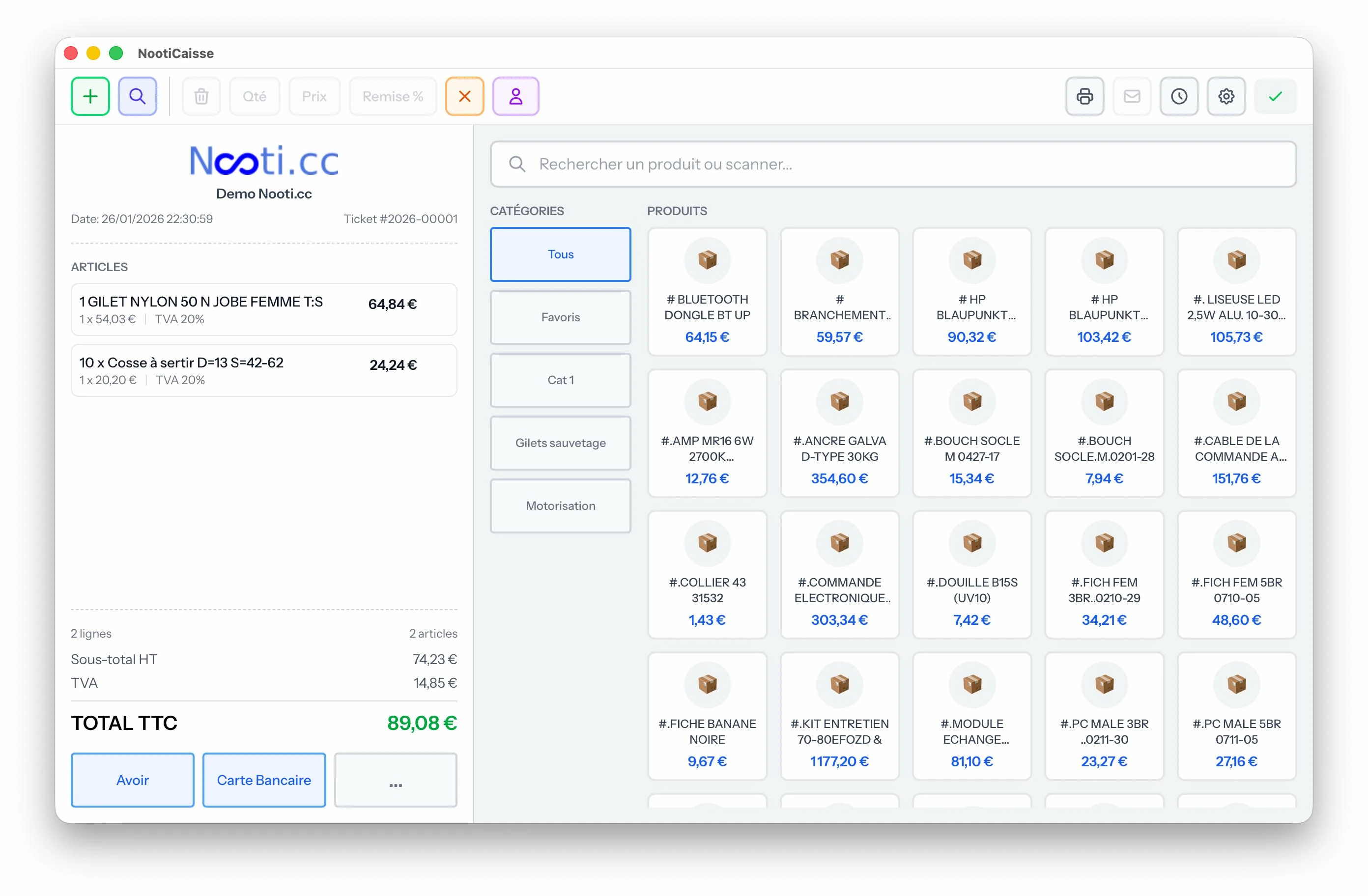 Module de caisse dans Nooti.cc
