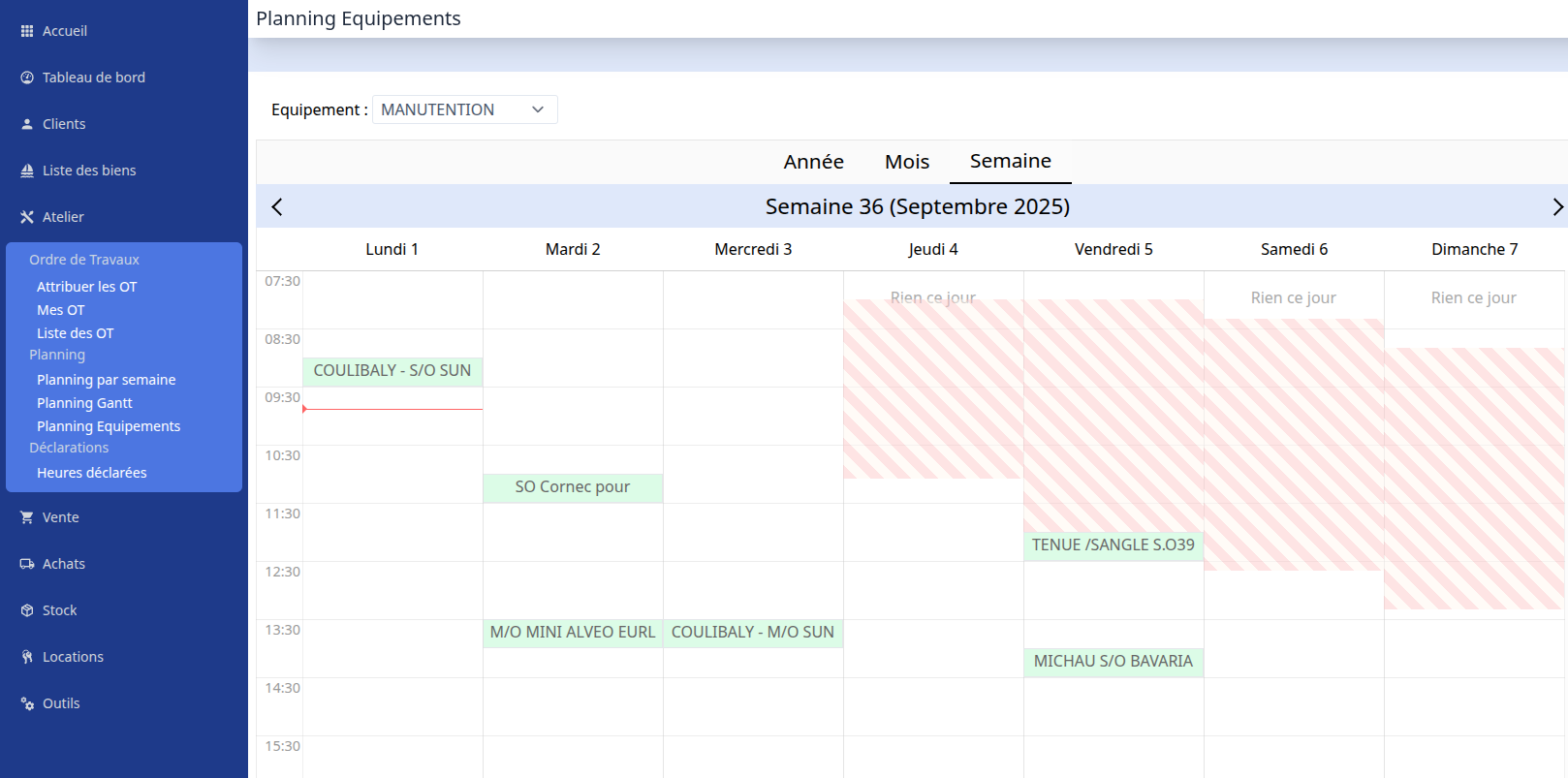 Planning des équipements