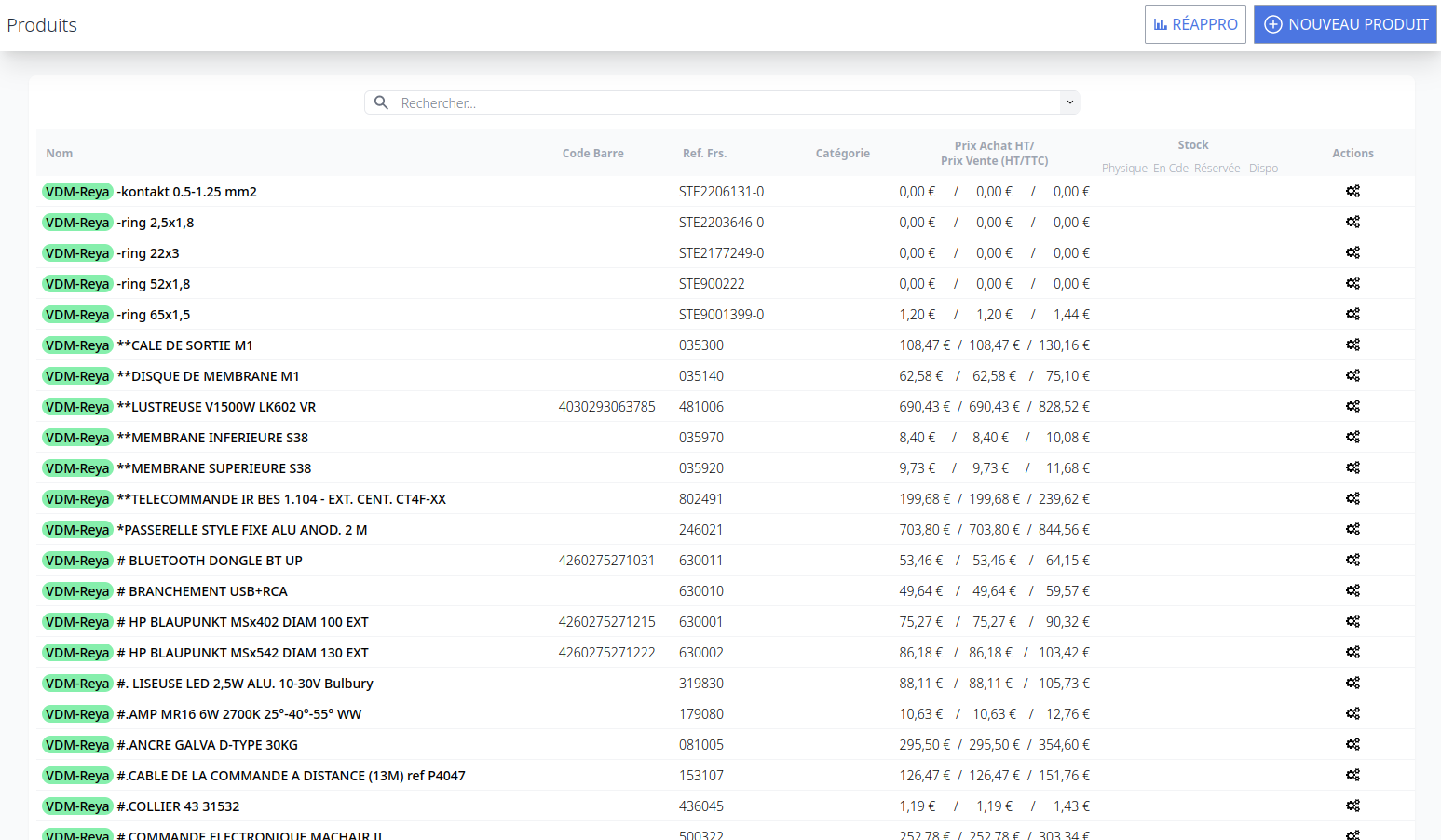 Écran gestion des stocks dans Nooti.cc